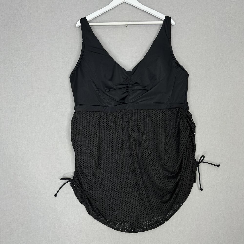 Swim by Cacique Swimdress Womens 28 Black Crochet No Wire One-Piece Modest Beach